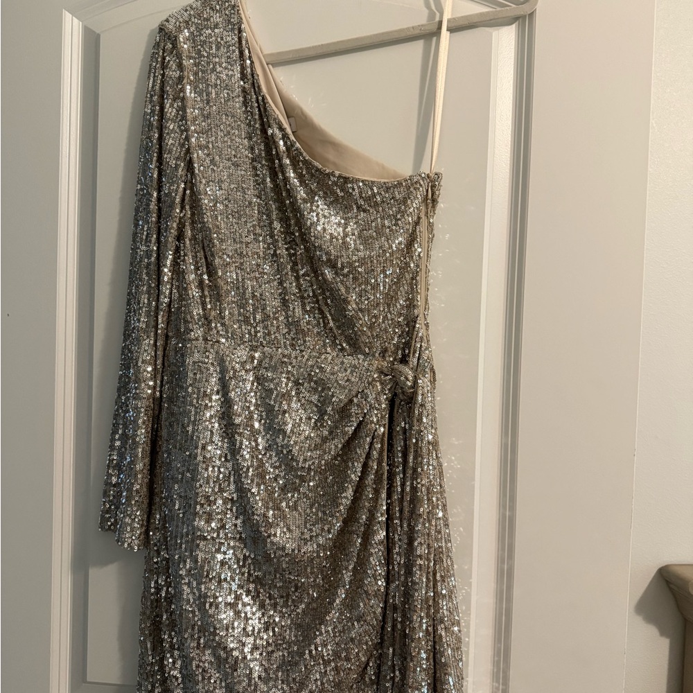 Gianni Bini Silver One-Shoulder Sequin Dress